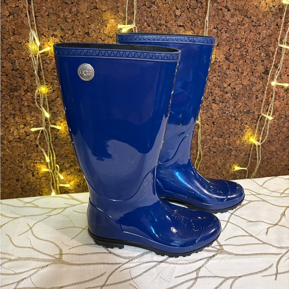 UGG Glossy Dark Blue Boots with Silver Accent